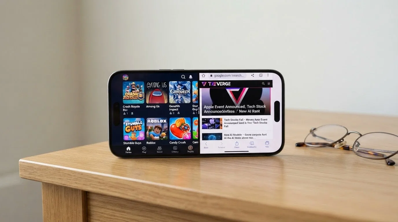 Un iPhone che mostra l'interfaccia di un'app casinò nativa accanto alla versione browser mobile dello stesso operatore in Safari