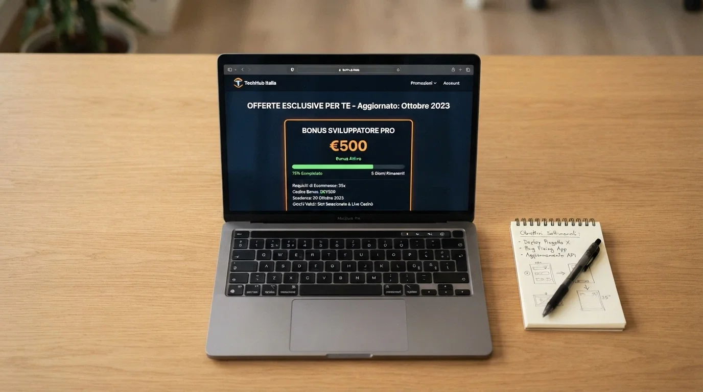 Sezione promozioni di un casinò online ADM con offerte di bonus senza deposito e relativi termini e condizioni