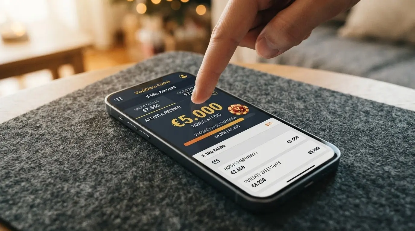 Schermata di un'area riservata di un casino ADM con un Fun Bonus accreditato e il saldo del conto di gioco