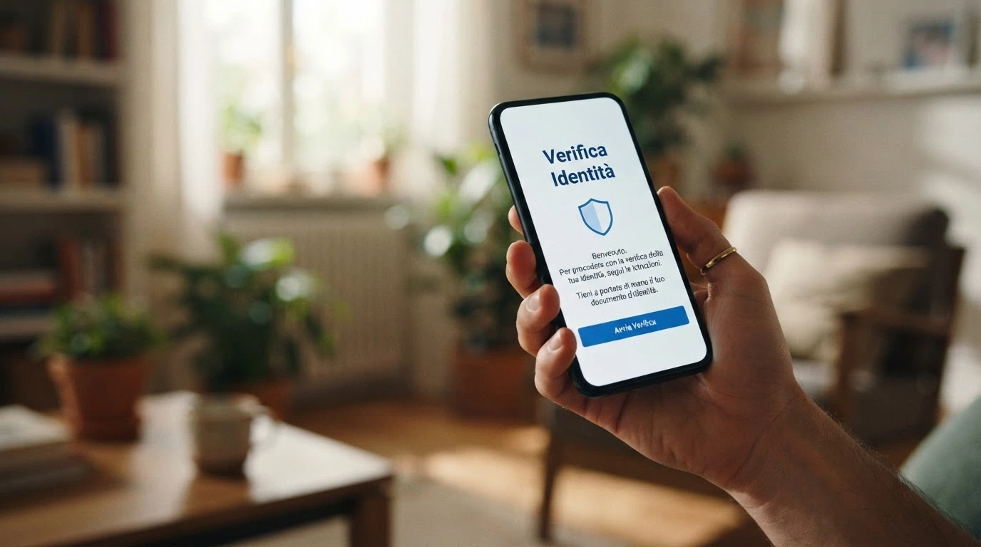 Smartphone con la schermata di verifica SPID accanto all'anteprima di un bonus senza deposito