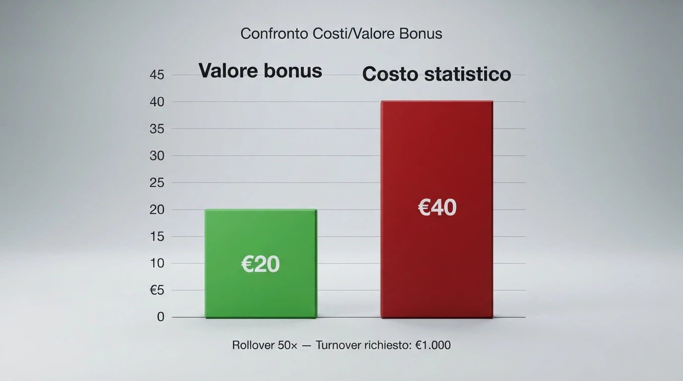 Confronto grafico tra il valore nominale di un bonus e il costo statistico nascosto dopo il rollover
