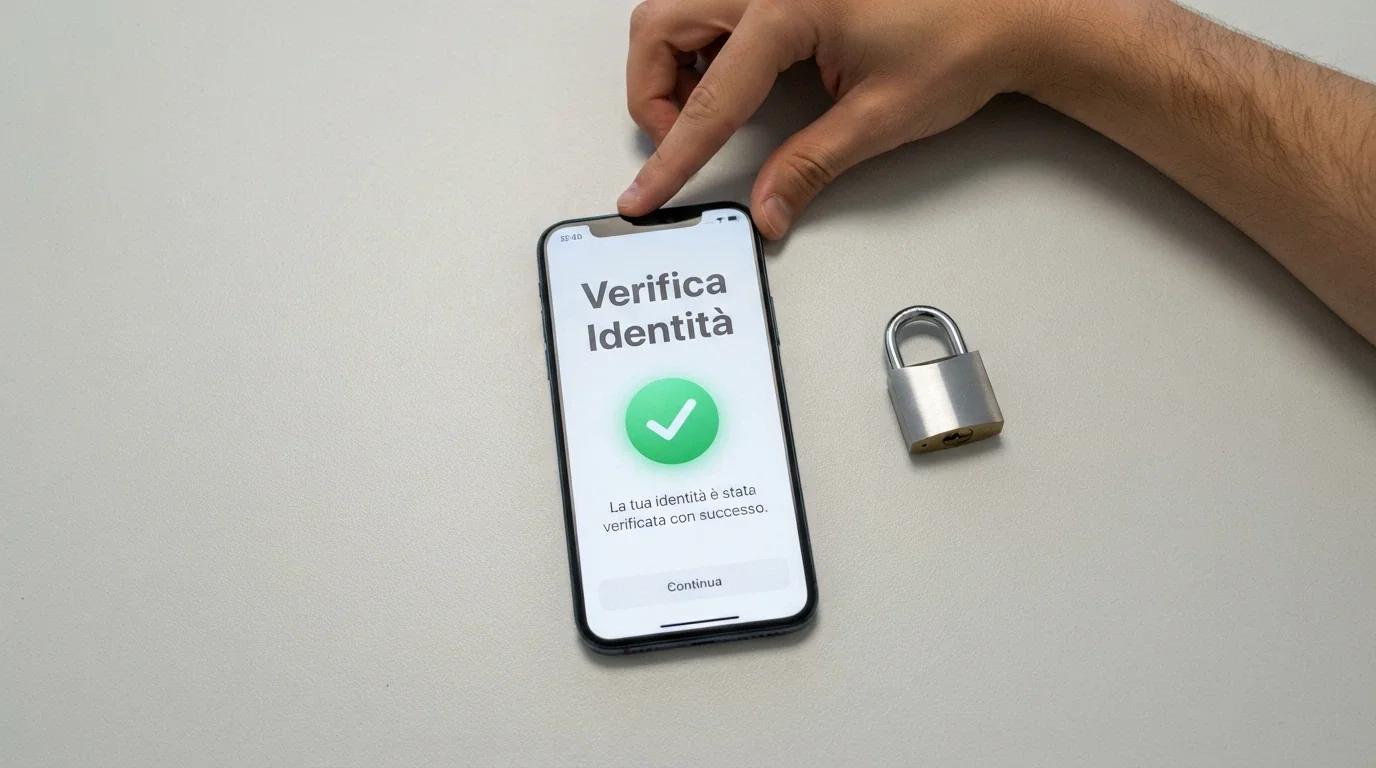 uno smartphone che mostra la schermata di verifica SPID accanto a un lucchetto