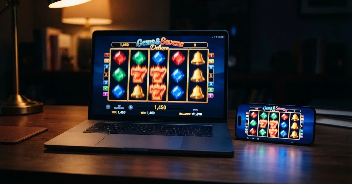 Un casinò online visualizzato su desktop e smartphone con la scritta free spin senza deposito in evidenza e simboli di slot machine
