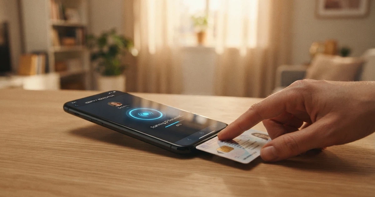 Smartphone con app CieID avvicinato alla Carta d'Identità Elettronica tramite NFC per la verifica dell'identità
