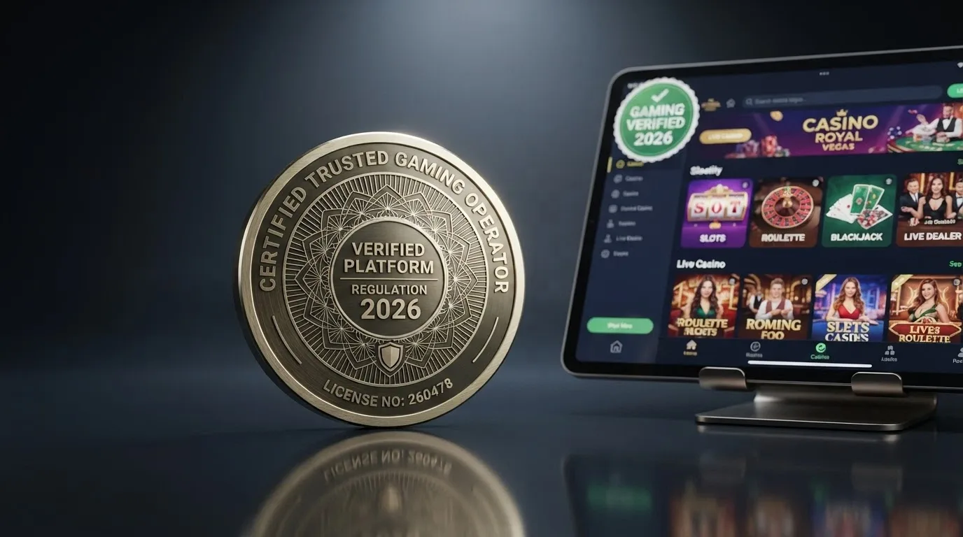 Primo piano di un sigillo di certificazione tecnica ADM con data 2026 e un'interfaccia di casinò live di nuova generazione