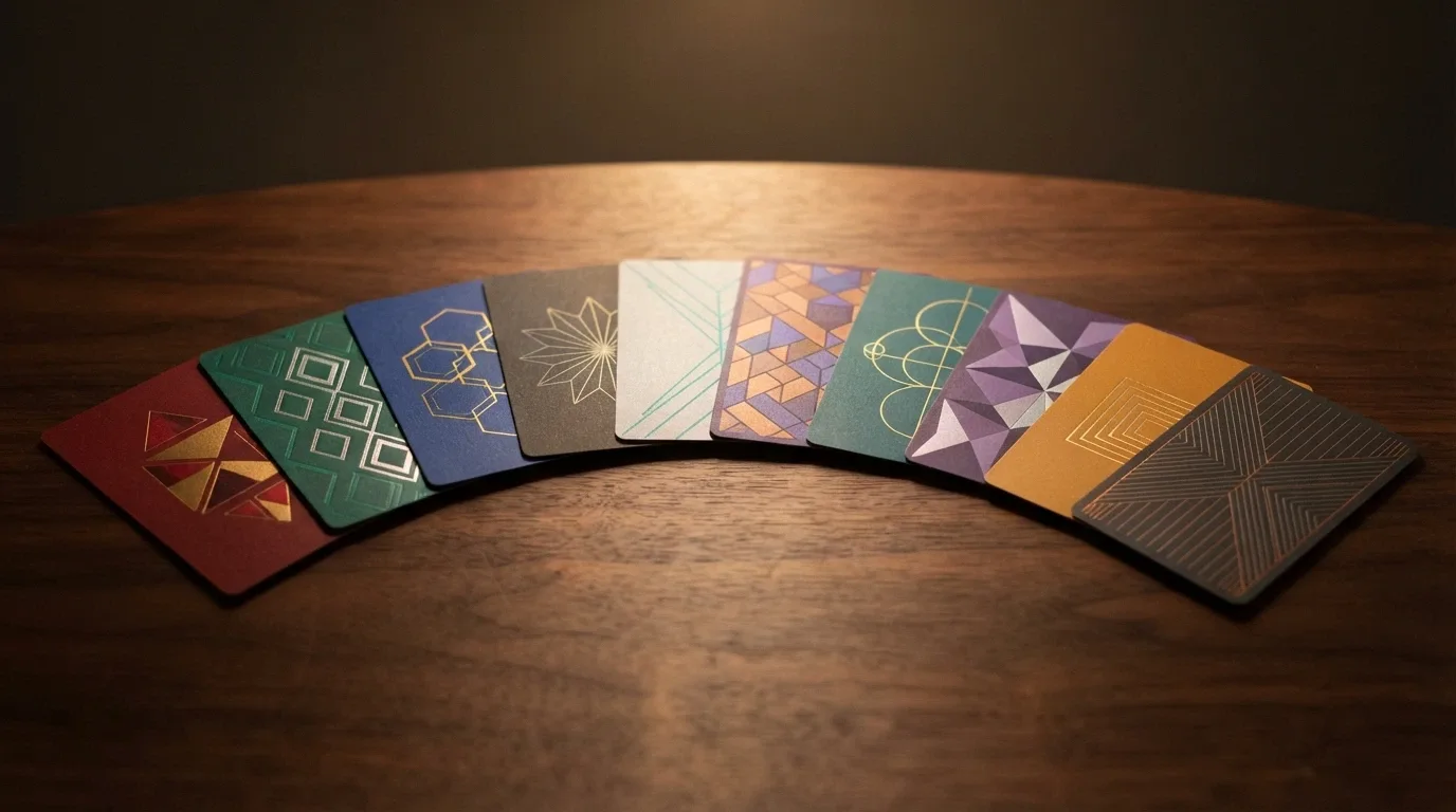 Dieci carte da gioco disposte a ventaglio, ciascuna con il logo di un diverso casinò dogecoin