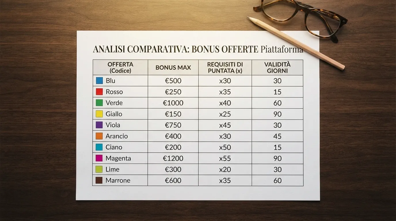 Una griglia comparativa che affianca i loghi e le offerte di benvenuto di diversi operatori di casinò con licenza ADM