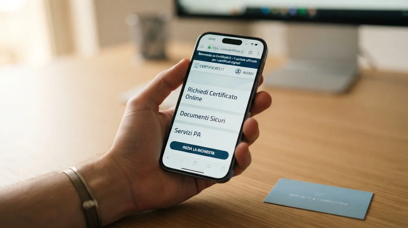 Un primo piano dello schermo di un telefono con il lucchetto verde accanto all'URL di un casinò .it, sullo sfondo sfocato una tessera con il logo ADM