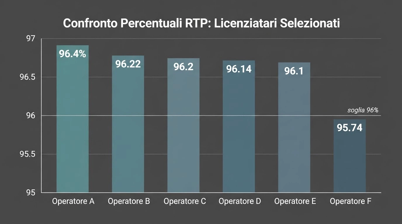 Una tabella comparativa stilizzata con i loghi dei casinò ADM e le rispettive percentuali di RTP medio