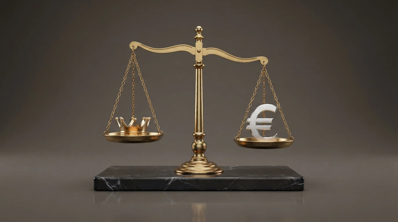 Una bilancia stilizzata con da un lato il simbolo di un club VIP (una corona) e dall'altro il simbolo dell'euro, in equilibrio precario