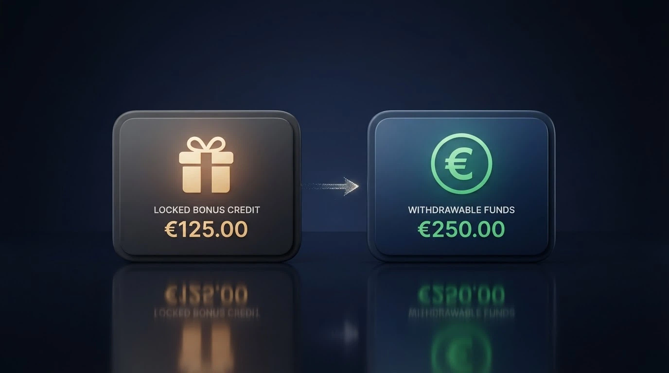 Due portafogli digitali affiancati: uno etichettato «Fun Bonus» con un'icona a forma di regalo chiuso, l'altro «Real Bonus» con un'icona a forma di banconota