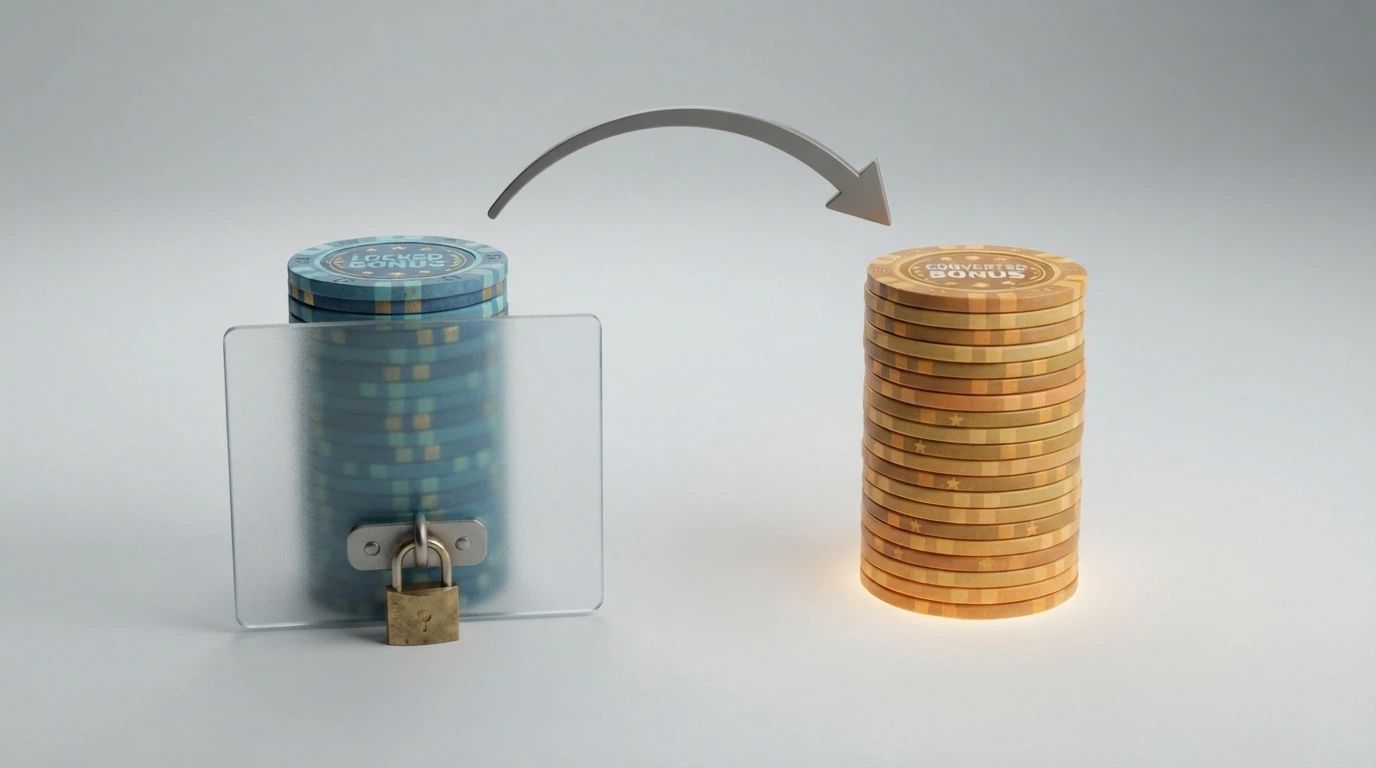 Schema visivo che mostra il percorso del Fun Bonus (bloccato) verso il Real Bonus (prelevabile) dopo il rollover