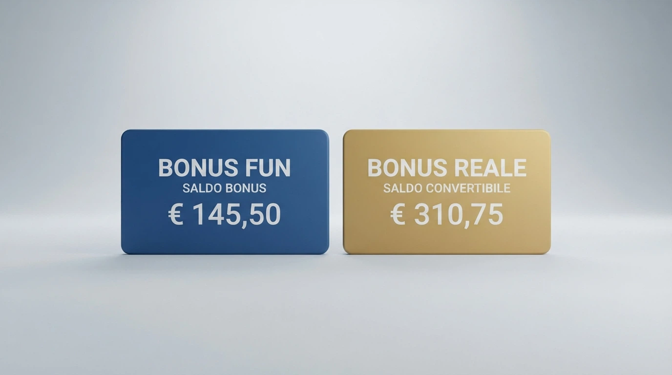 Confronto tra saldo fun bonus e saldo reale nell'interfaccia di un casino ADM
