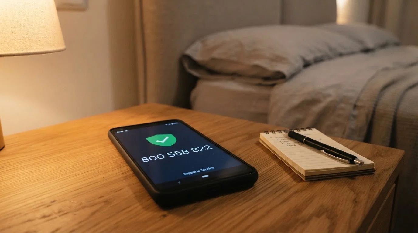 Un telefono con il numero verde 800 558 822 sullo schermo, accanto alla scritta RUA