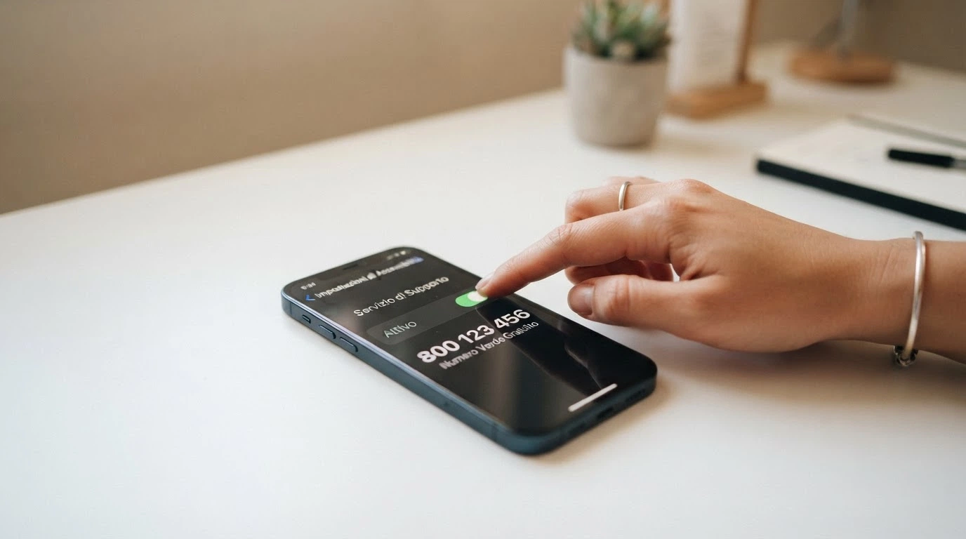 Una mano che attiva un interruttore con la scritta «limite di deposito» sullo sfondo di un'interfaccia di casinò online, con il numero verde 800 558822 visibile