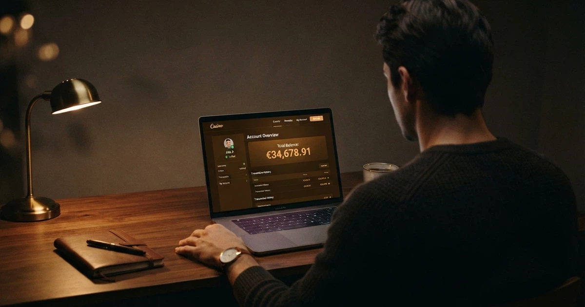 Giocatore che consulta il saldo del proprio conto casinò online su schermo