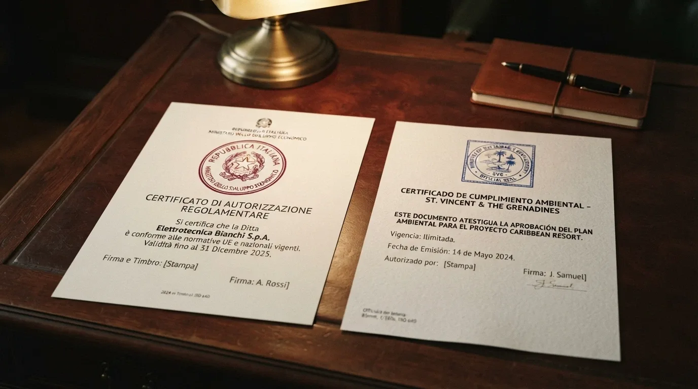 Due certificati di licenza affiancati: un timbro ADM italiano e una licenza Curaçao