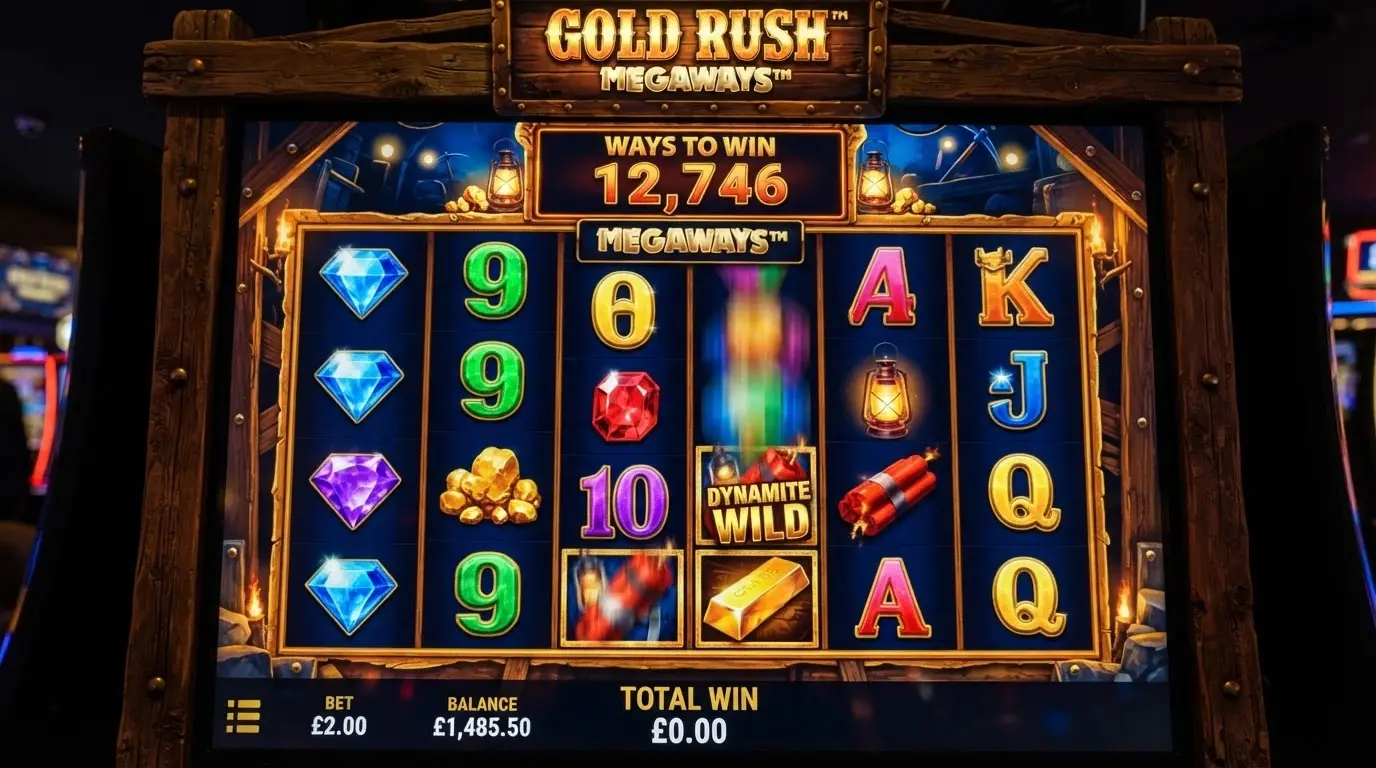 Schermata della slot Bonanza Megaways con i rulli in movimento e il contatore delle modalità di vincita