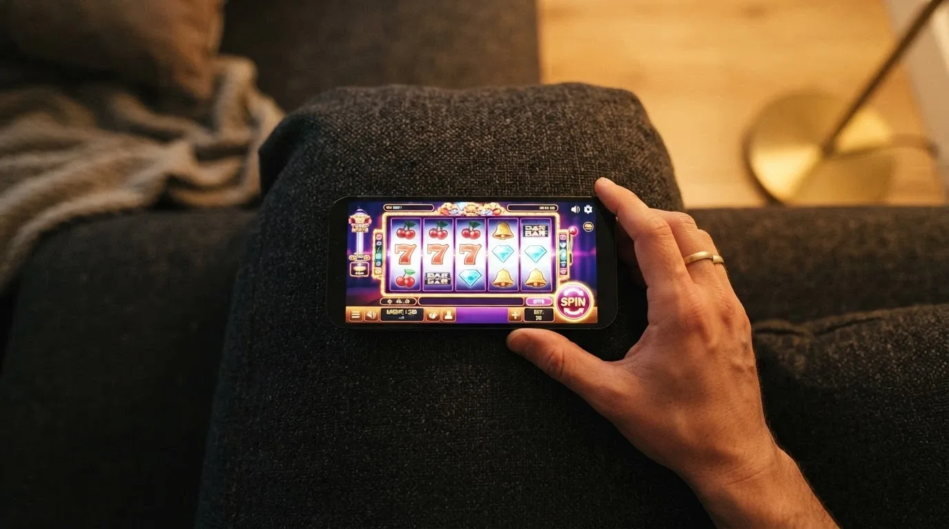 Una mano che tiene uno smartphone con l'interfaccia mobile di un casinò non AAMS in landscape