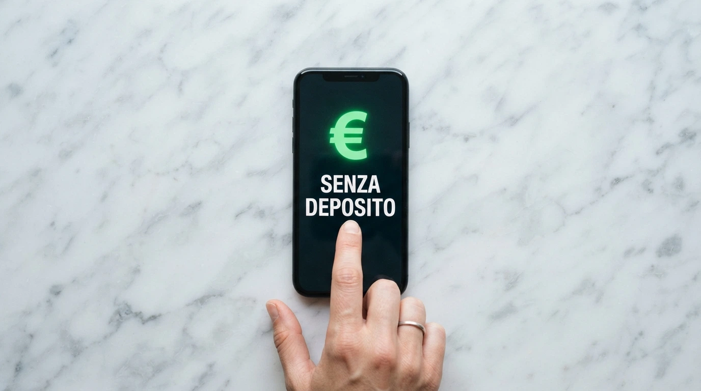 Un primo piano di una carta di credito accanto alla scritta «senza deposito» su uno schermo