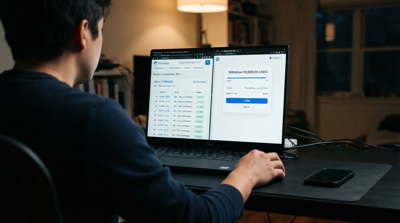 Una transazione Bitcoin in corso su blockchain explorer accanto al pannello prelievi di un casinò online