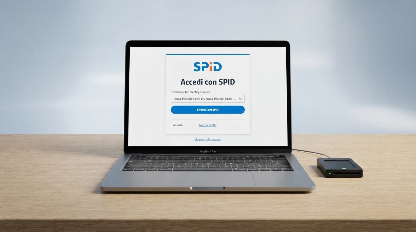 Schermata di autenticazione SPID con i loghi dei provider Aruba, Poste, Sielte, Namirial e il campo di inserimento delle credenziali