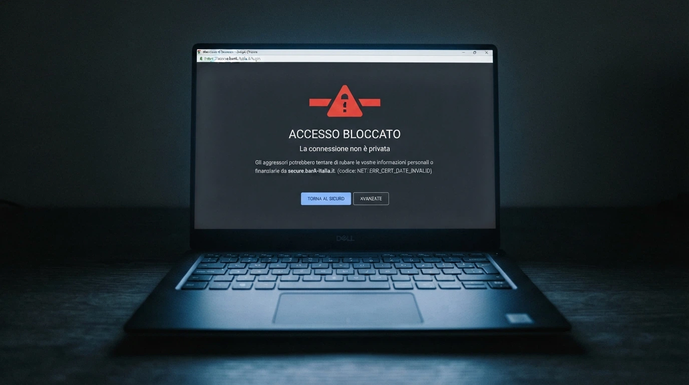 Schermata di avviso con sito bloccato e messaggio di DNS blocking