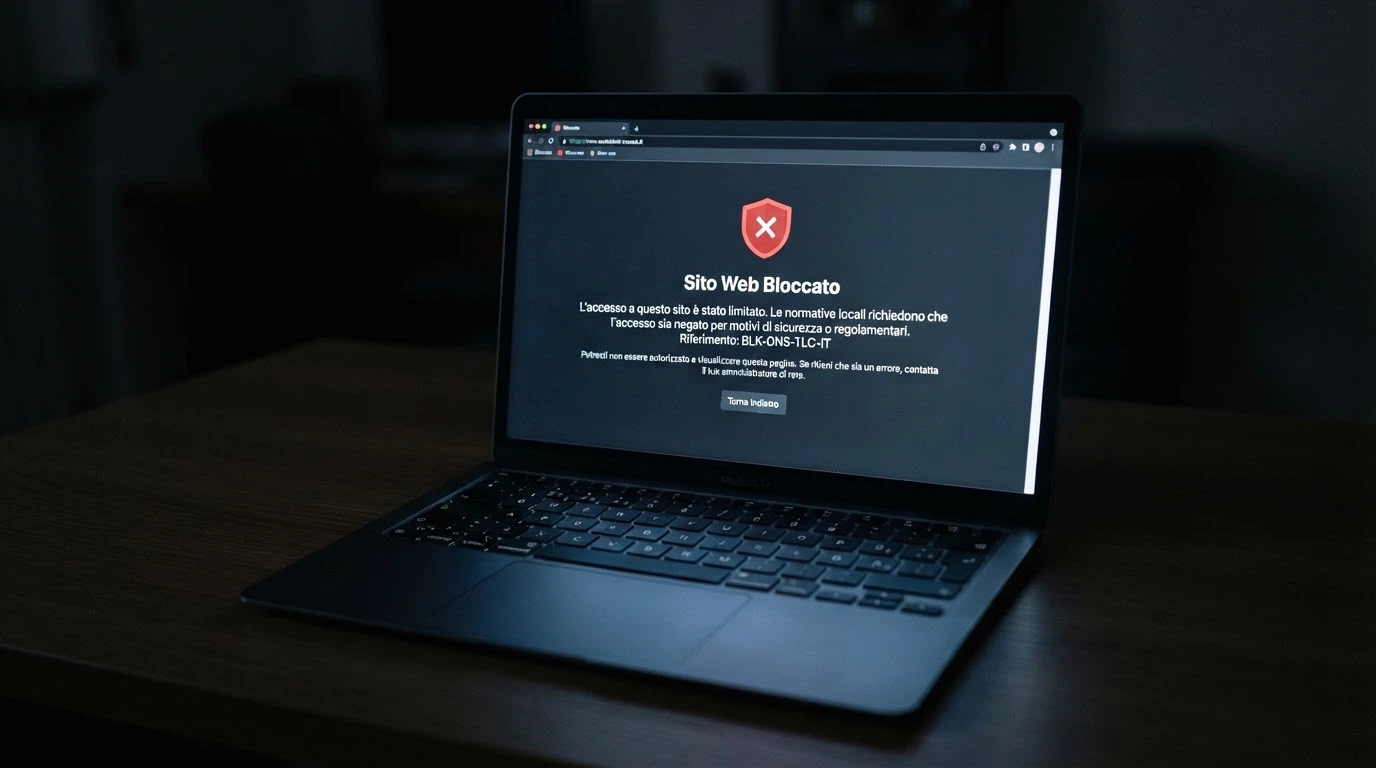 Un avviso di blocco DNS su un dominio di gioco non autorizzato, con il messaggio di oscuramento dell'ISP