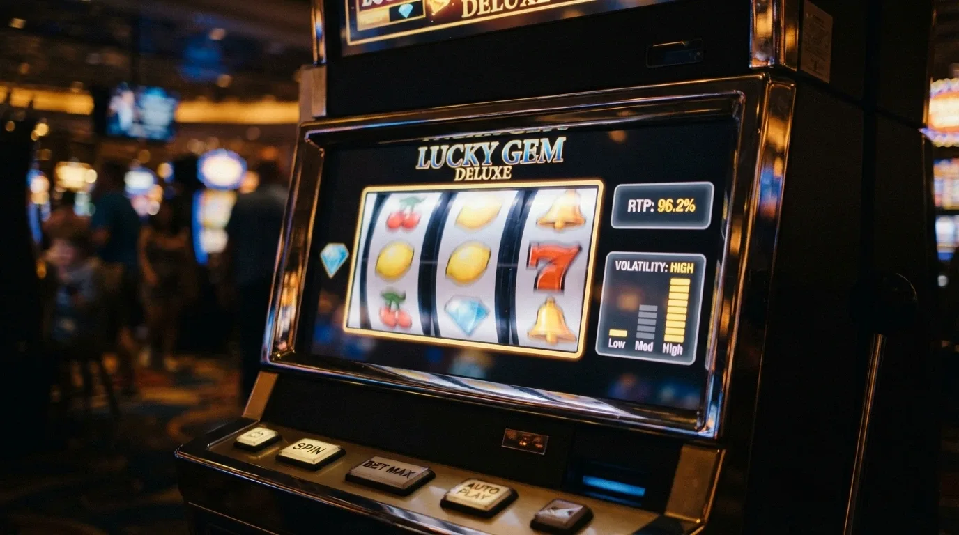 Griglia di slot popolari con indicatori visivi per RTP e volatilità accanto ai rulli