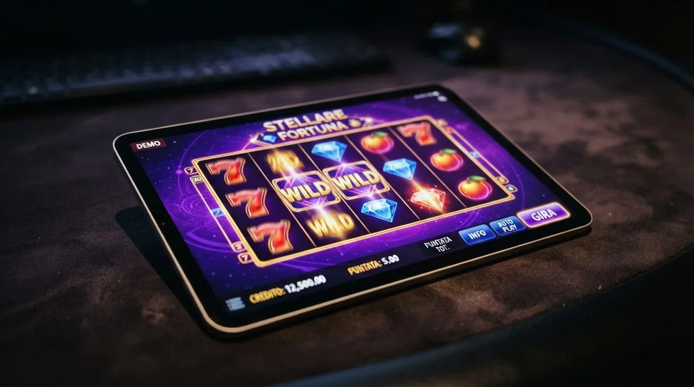 Una slot machine online in modalità demo con i rulli in movimento e la scritta «demo» o «fun» visibile