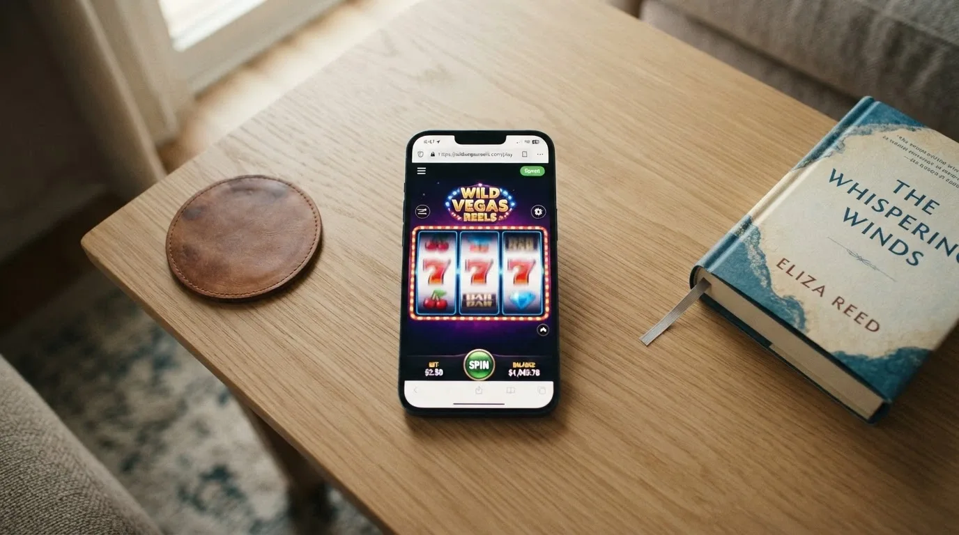 Smartphone che mostra una slot machine in esecuzione direttamente nel browser, senza icone di app installate