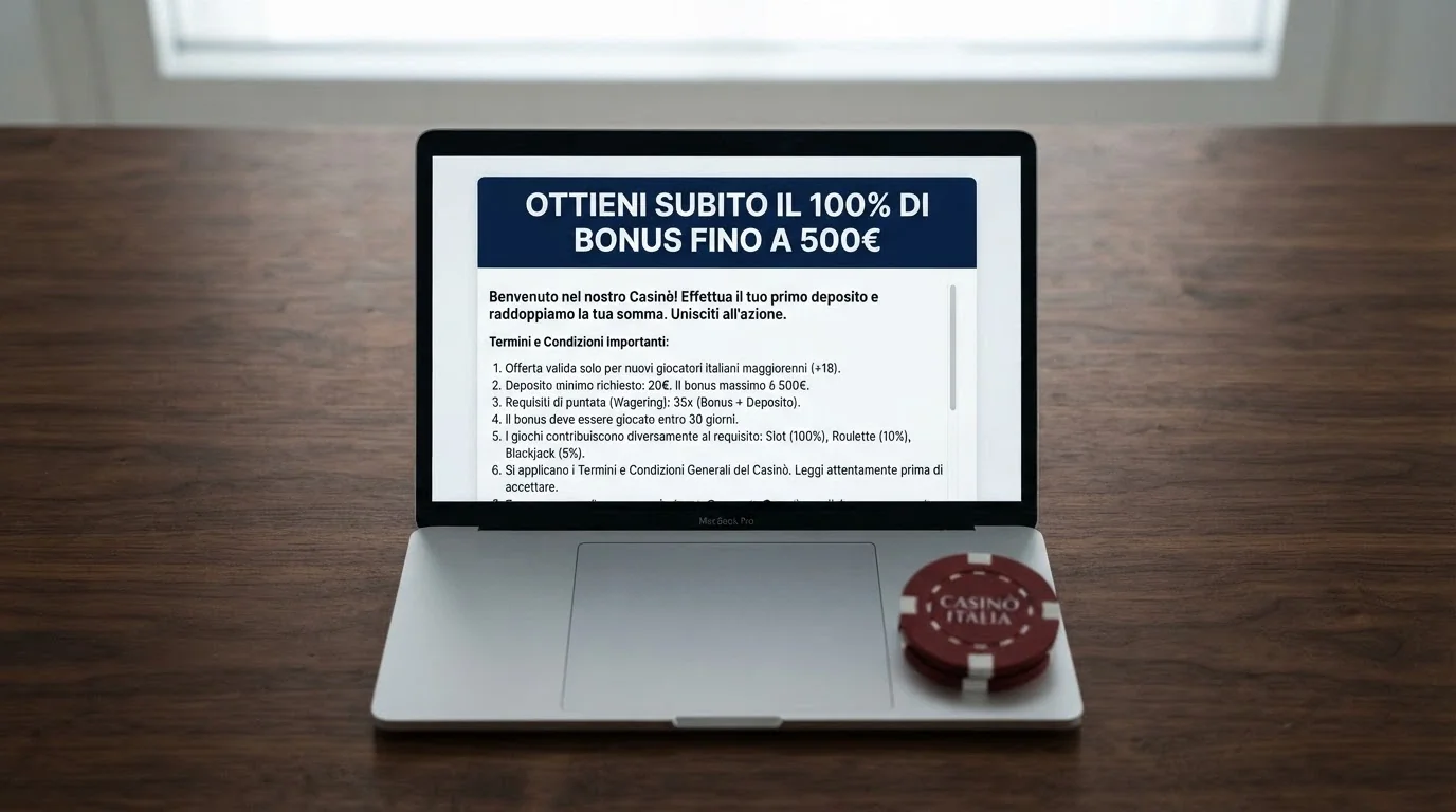 Schermata di un bonus di benvenuto con termini e condizioni su piattaforma ADM