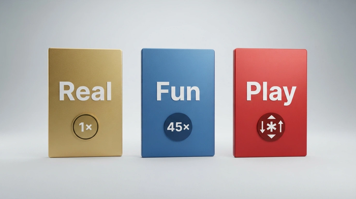 Tre riquadri affiancati con le icone di Real Bonus, Fun Bonus e Play Bonus e i rispettivi moltiplicatori di puntata