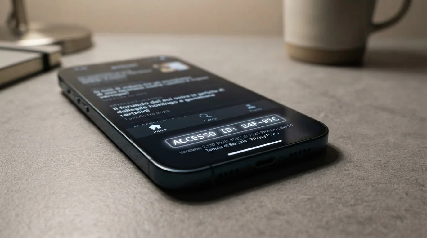 Primo piano del footer di un'app casinò su iPhone con il codice concessione ADM nel formato GAD seguito da cinque cifre evidenziato